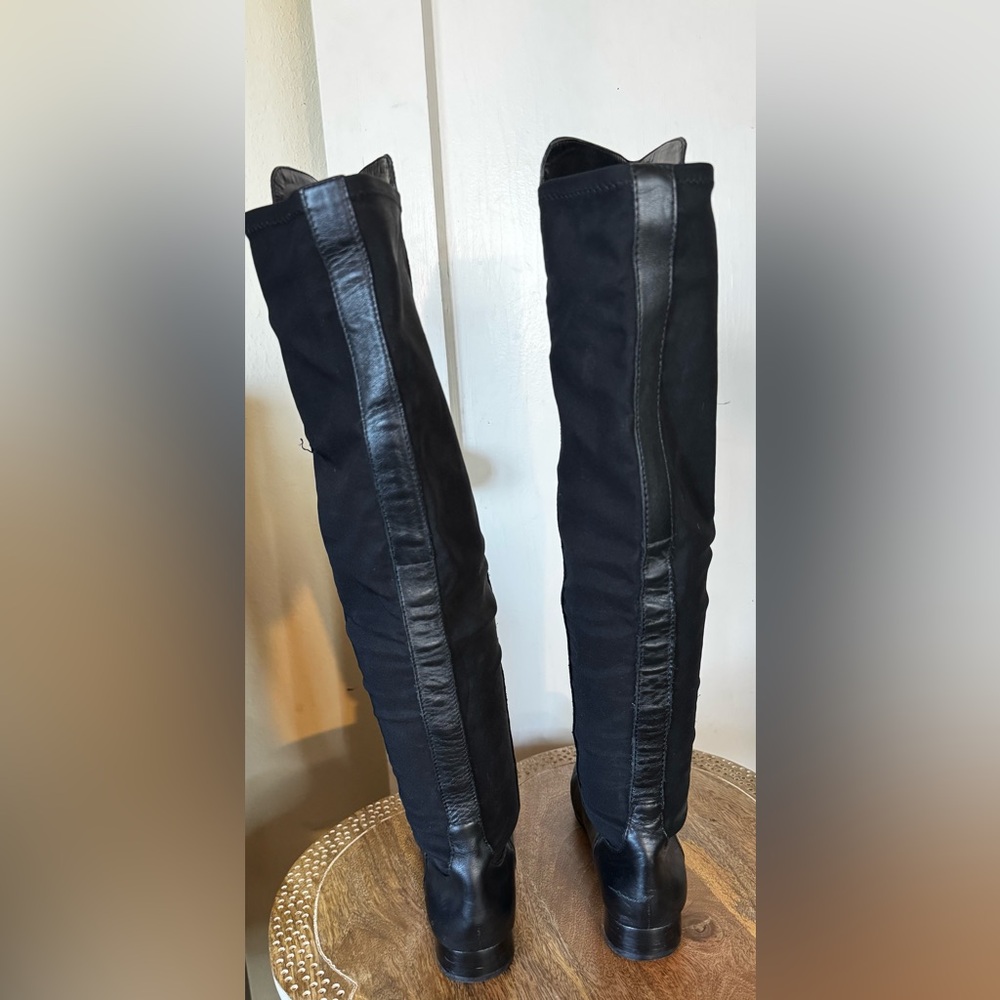 Louise Et Cie Andora Knee High 50/50 two tone leather flat riding boot noir goth - Picture 8 of 12